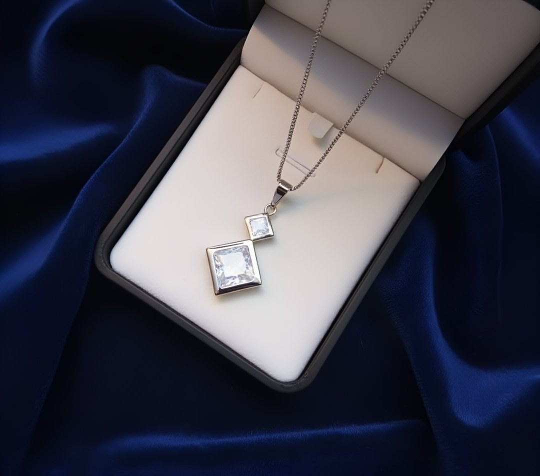 White Luxe Crystal Square Pendant Zircon Locket