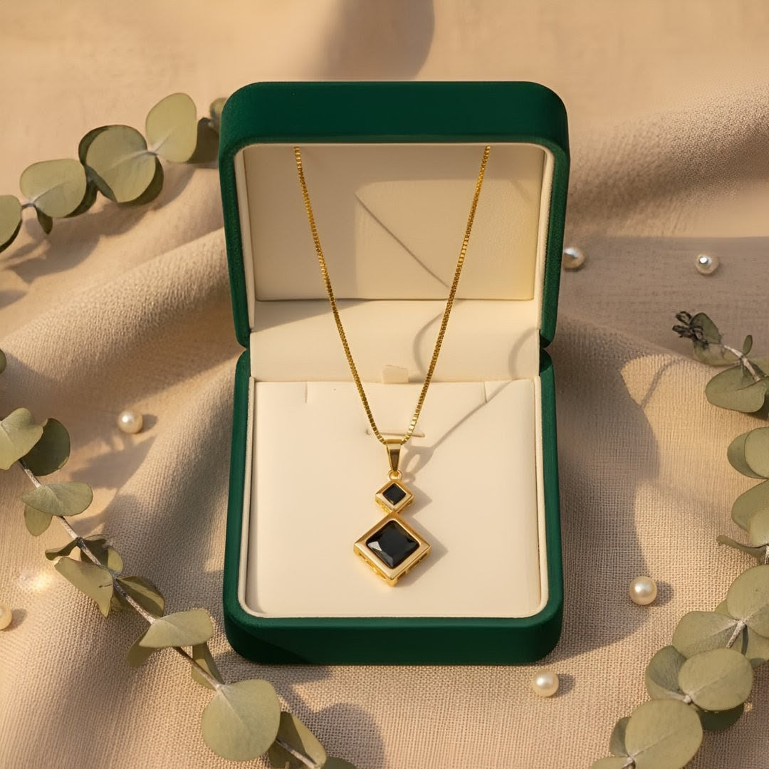 Black Luxe Crystal Square Pendant Zircon Locket