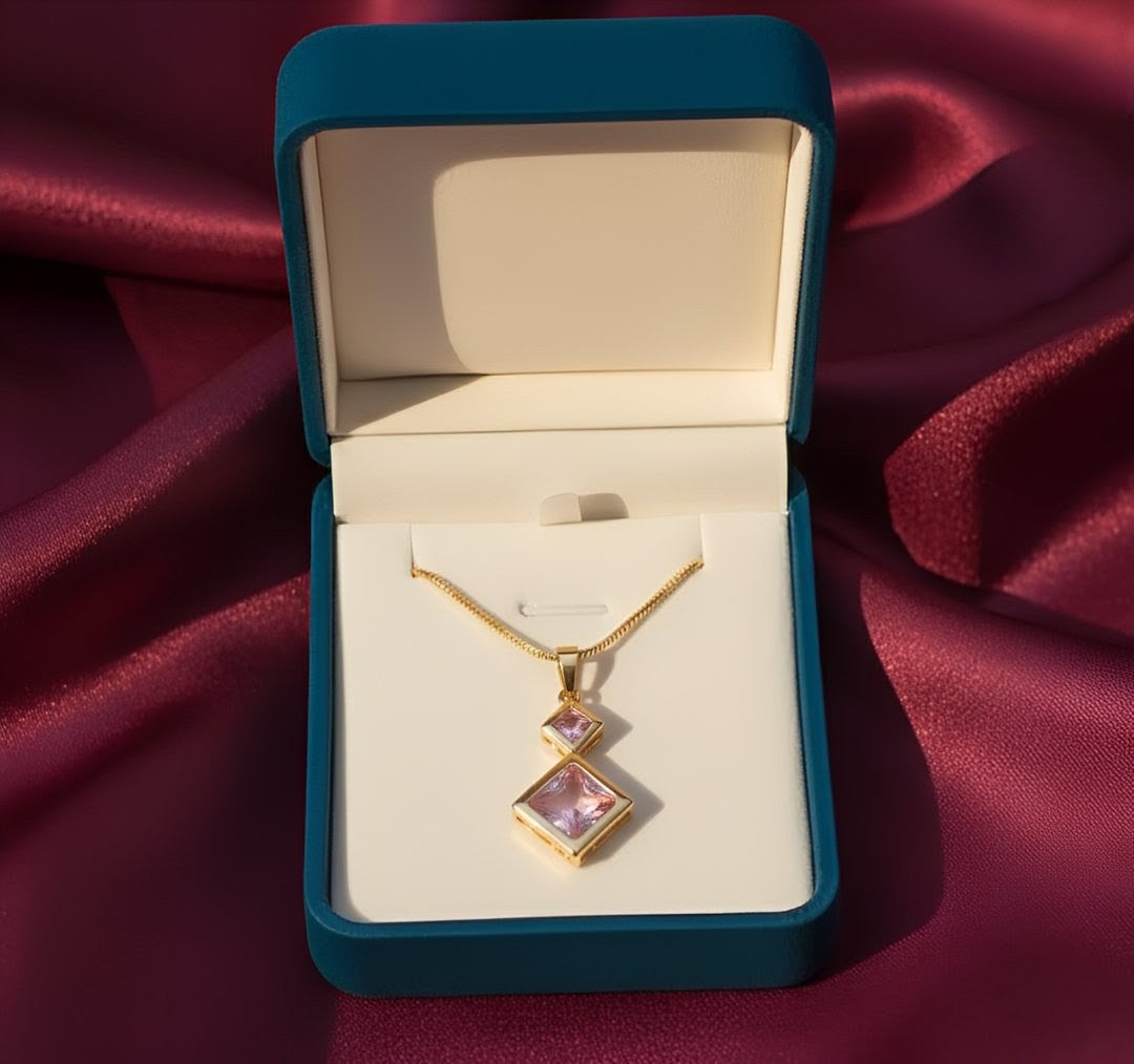 Pink Luxe Crystal Square Pendant Zircon Locket