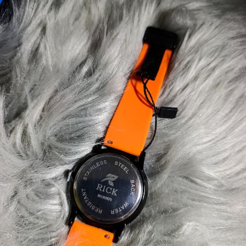 Rick men’s black dial orange strap watch with full packaging