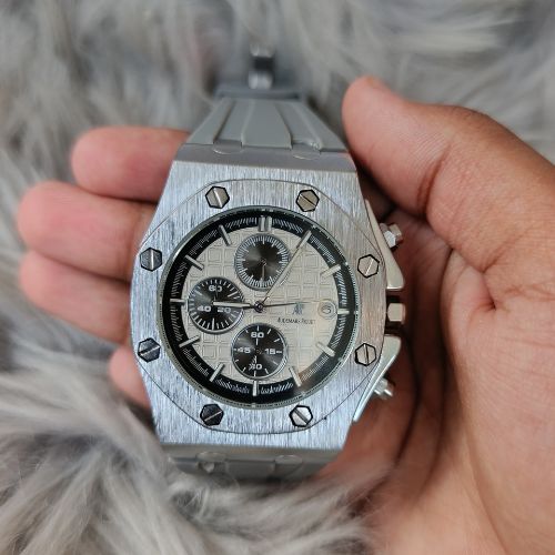 Premium stainless steel black bracelet of Royal Oak white dial chronograph watch