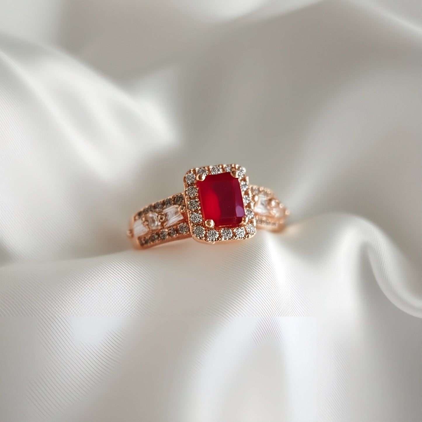 Stylish Golden Ring With Red stone