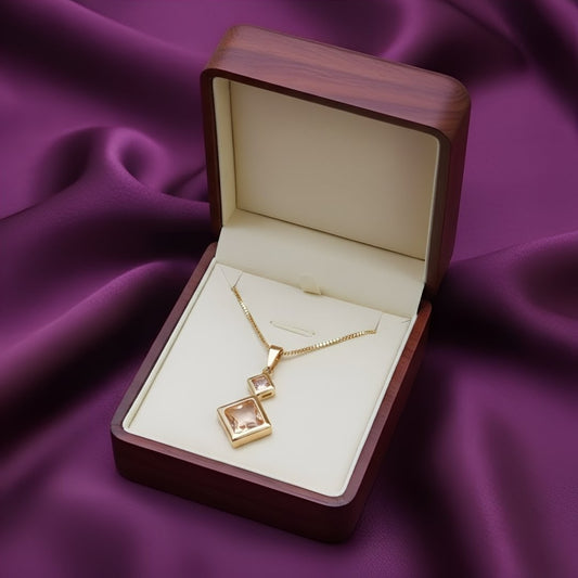 Shempain Golden Luxe Crystal Square Pendant Zircon Locket