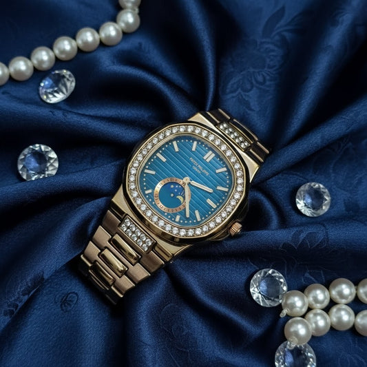 Patek Philippe Nautilus Diamond Watch – Rose Gold Moonphase for Women