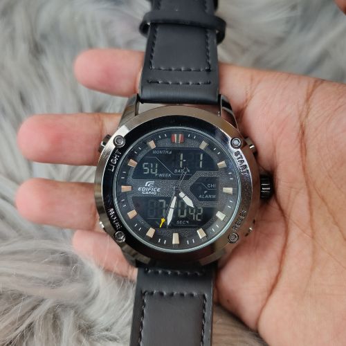 Casio Edifice black analog-digital watch worn on wrist