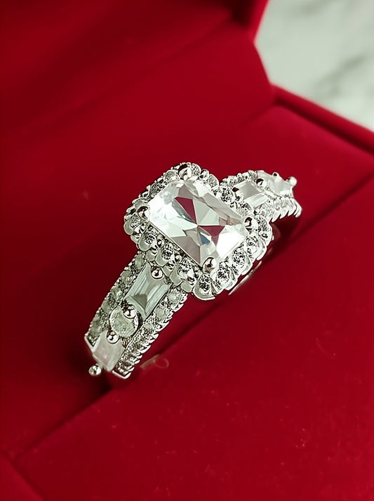 Joint Ring Square Rhinestone Lady Promise Wedding Band Ring